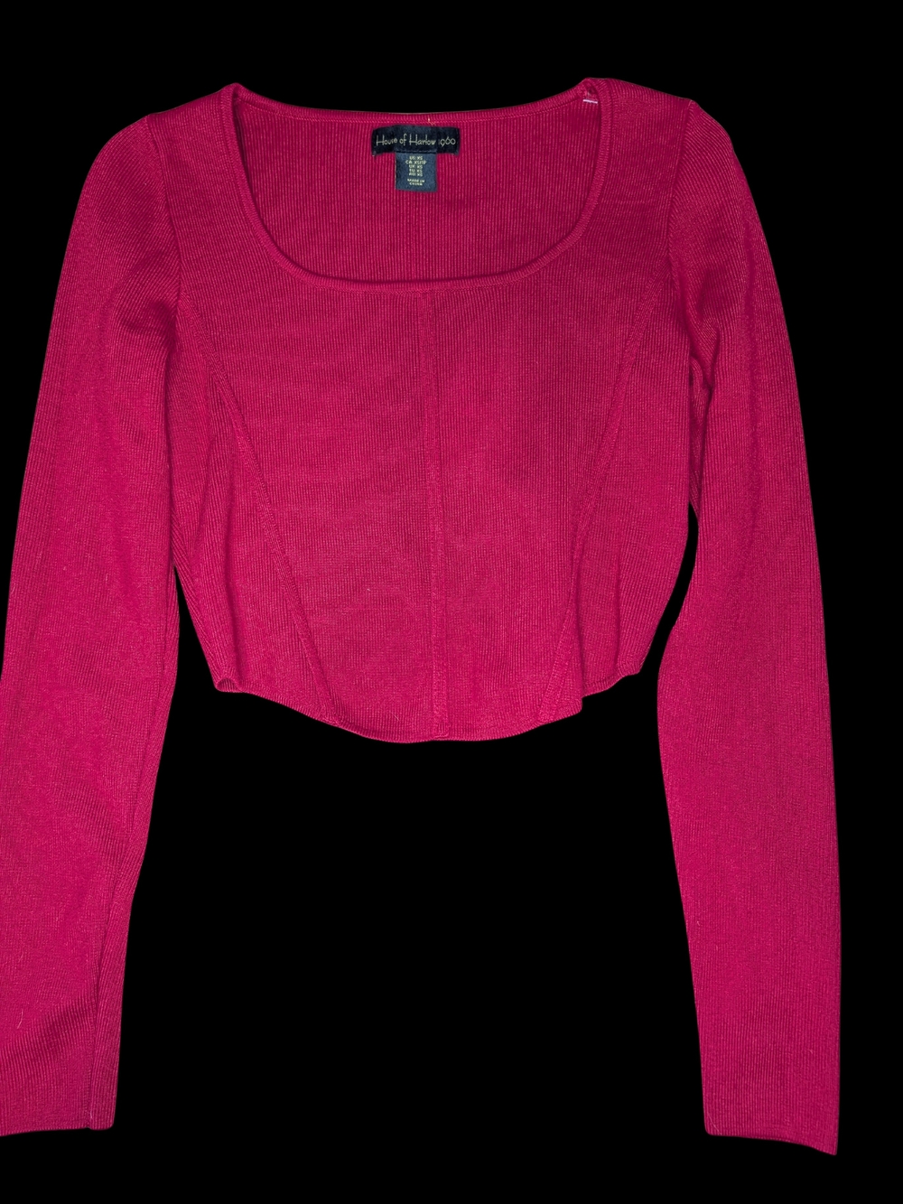 House of Harlow 1960 Red Scoop Neck Long Sleeve Crop Top
